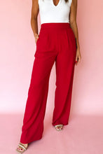 Load image into Gallery viewer, Fiery Red Pleated Detail Pull On High Elastic Waist Loose Straight Pants
