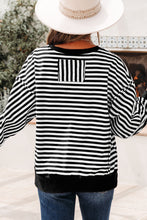Load image into Gallery viewer, Black Stripe Exposed Seam Drop Shoulder Casual Pullover Top
