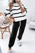 Load image into Gallery viewer, Black Stripe Drop Shoulder Pullover and Jogger Pants Set
