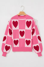 Load image into Gallery viewer, Pink Love Heart Checkered Valentine Crew Neck Sweater

