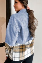 Load image into Gallery viewer, Khaki Plaid Patchwork Buttoned Oversized Denim Jacket

