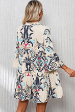 Load image into Gallery viewer, White Printed Tribal Bracelet Sleeve Buttoned Mini Dress
