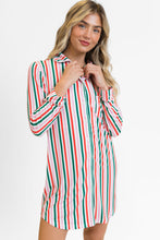Load image into Gallery viewer, Pink Stripe Christmas Long Sleeve Shirt Style Lounge Dress
