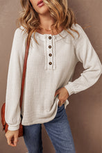Load image into Gallery viewer, Oatmeal Waffle Knit Buttoned Front Raglan Sleeve Loose Blouse
