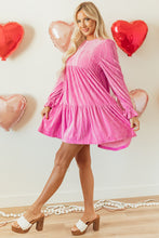 Load image into Gallery viewer, Strawberry Pink Flounce Sleeve Tiered Ruffled Velvet Mini Dress

