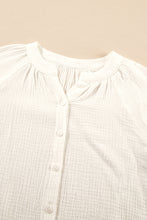 Load image into Gallery viewer, White Embroidered Textured Buttoned Crew Neck Shirt
