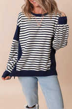 Load image into Gallery viewer, White Stripe Color Block Exposed Seam Loose Fit Sweatshirt
