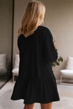 Load image into Gallery viewer, Black Solid Color Puff Sleeve Ruffle Hem Mini Dress

