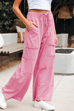 Load image into Gallery viewer, Bonbon Mineral Wash Exposed Seam Drawstring Elastic Waistband Wide Leg Cargo Pants
