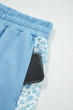Load image into Gallery viewer, Beau Blue Floral Patchwork Drop Shoulder Pullover and Sweatpants Lounge Set
