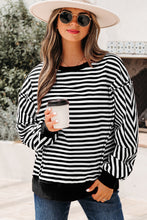 Load image into Gallery viewer, Black Stripe Exposed Seam Drop Shoulder Casual Pullover Top
