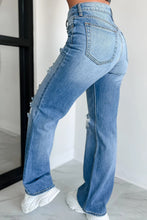 Load image into Gallery viewer, Myosotis Mid Rise Distressed Sneak Peek Straight Leg Jeans

