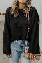 Load image into Gallery viewer, Black Solid Textured Knit Split Cuff Drop Shoulder Loose Sweater
