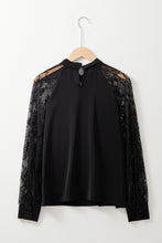 Load image into Gallery viewer, Black Keyhole Neckline Floral Lace Raglan Sleeve Blouse
