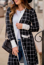 Load image into Gallery viewer, Black Plaid Colorblock Edge Open Cardigan with Pocket
