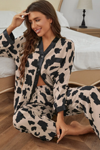 Load image into Gallery viewer, Khaki Cheetah Contrast Trim Loose Fit Two Piece Sleepwear
