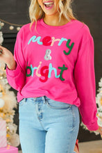 Load image into Gallery viewer, Rose Red Merry &amp; Bright Christmas Letter Graphic Sweatshirt
