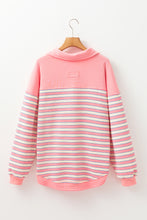 Load image into Gallery viewer, Pink Stripe Buttoned V Neck Collared Drop Shoulder Top

